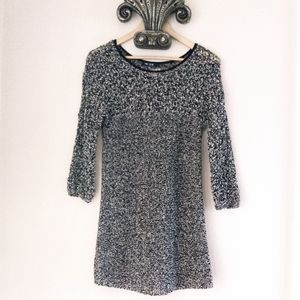 Nic & Zoe Open Knit Tunic Sweater Dress Size S Black Cream Marled Quiet Luxury